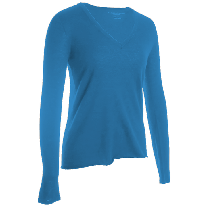 V Neck Long Sleeve Cashmere Shirt - Diva Blue