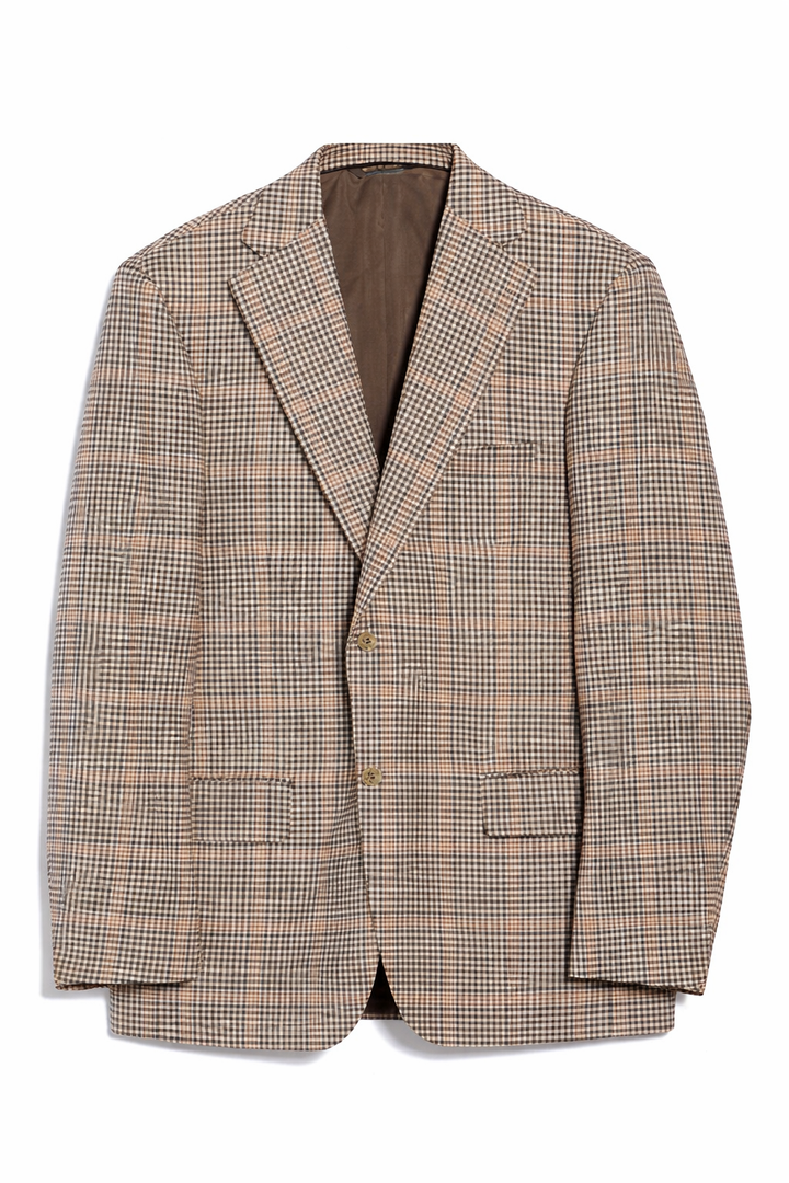 Men’s Brown Windowpane Wool & Silk Blend Sport Coat