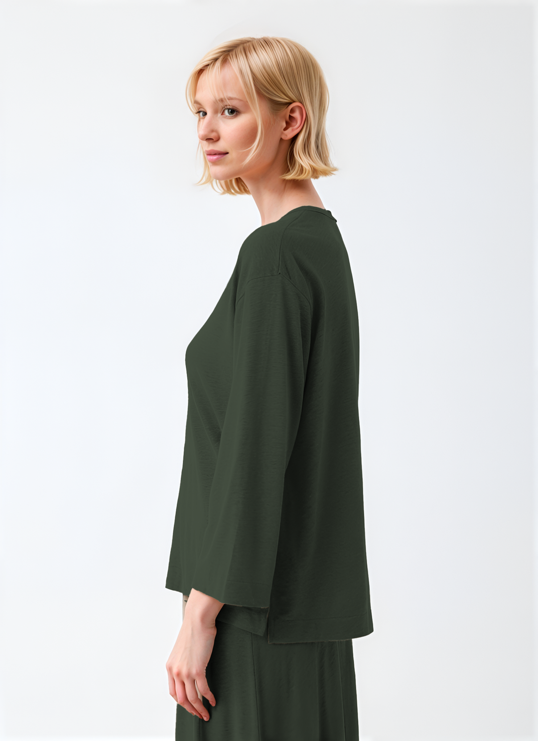 Semi Relaxed 3/4 Sleeve Henley Top - Agave