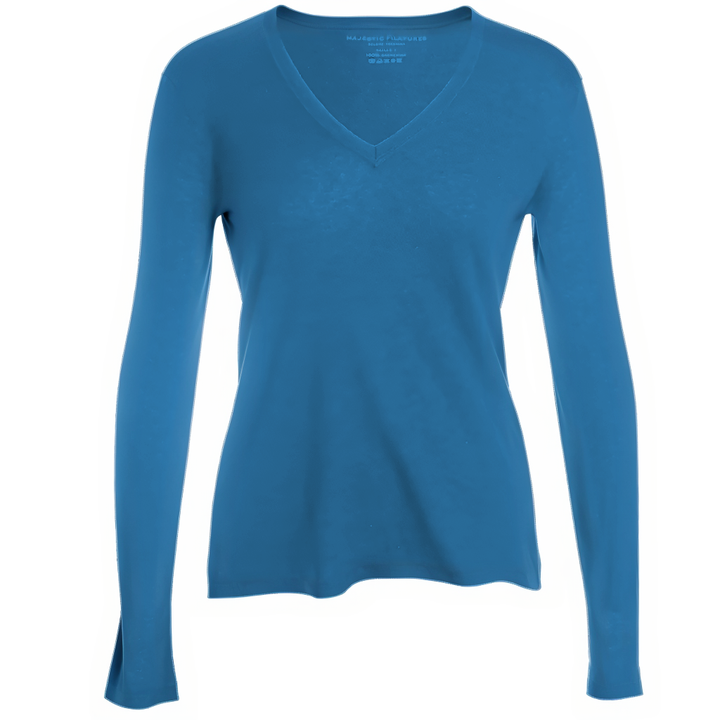 V Neck Long Sleeve Cashmere Shirt - Diva Blue