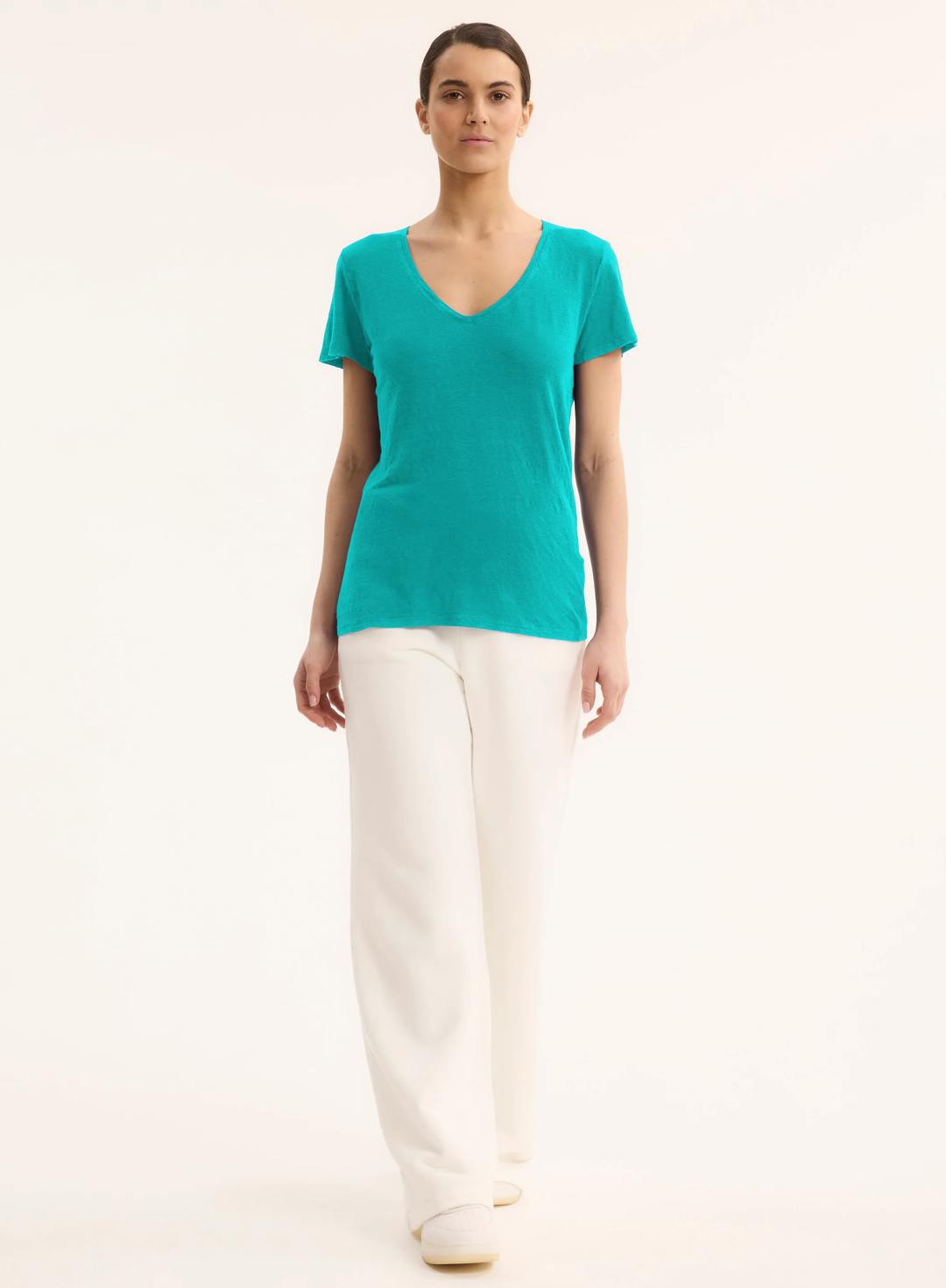 V-Neck Short Sleeve Linen Shirt - Menthol