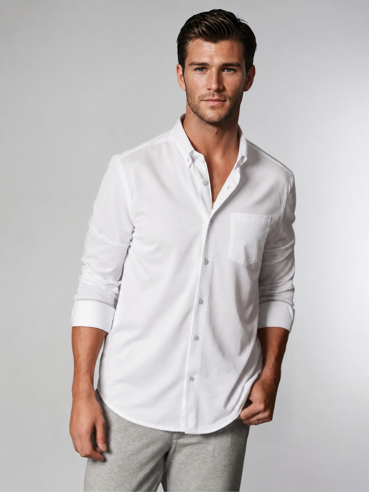Classic White Long Sleeve Button Down Tech Shirt