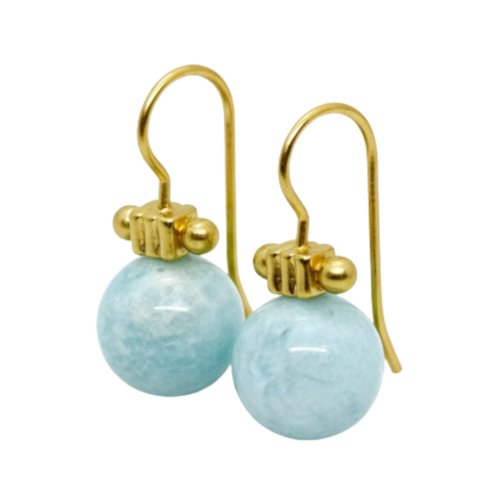 Amazonite And Matte Gold Column Top Earrings