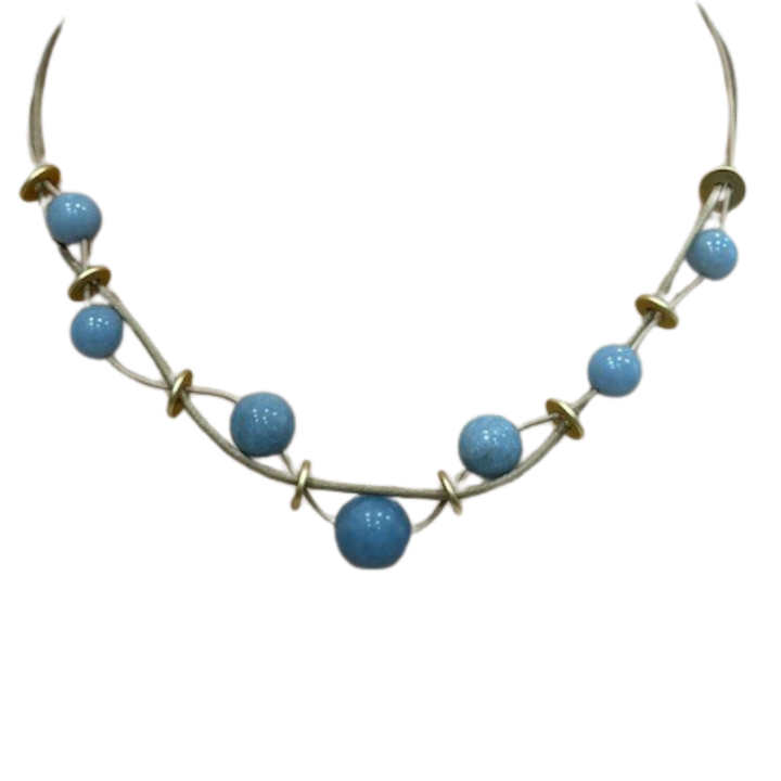 Blue Angelite and Matte Gold Disk Necklace