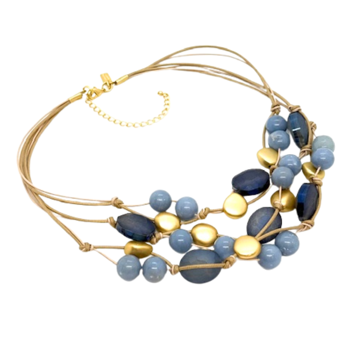 Angelite And Matte Blue Crystal Torsade