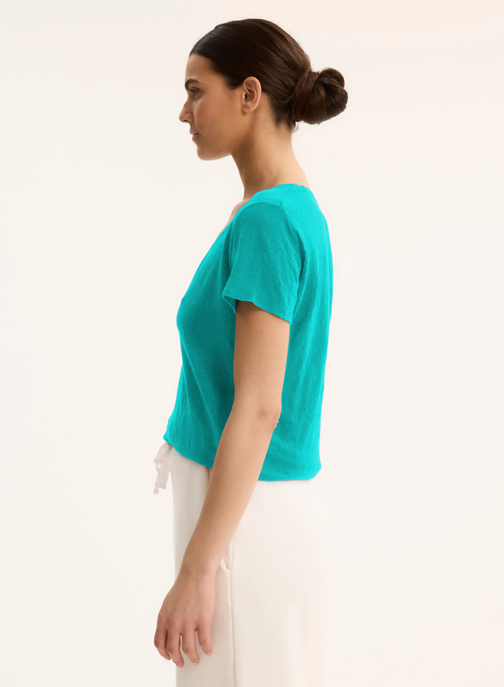 V-Neck Short Sleeve Linen Shirt - Menthol