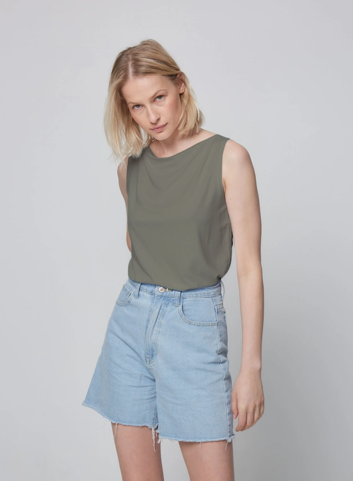 Soft Touch Semi Relaxed Boatneck Tank - Kaki Army