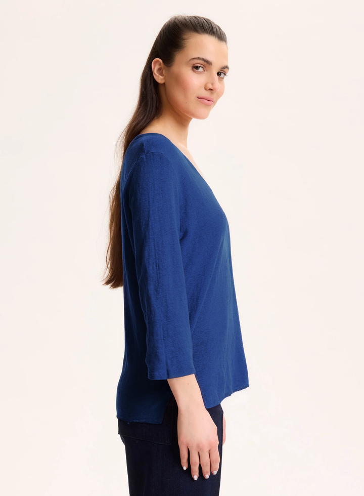 3/4 Sleeves V-Neck Shirt - Blue
