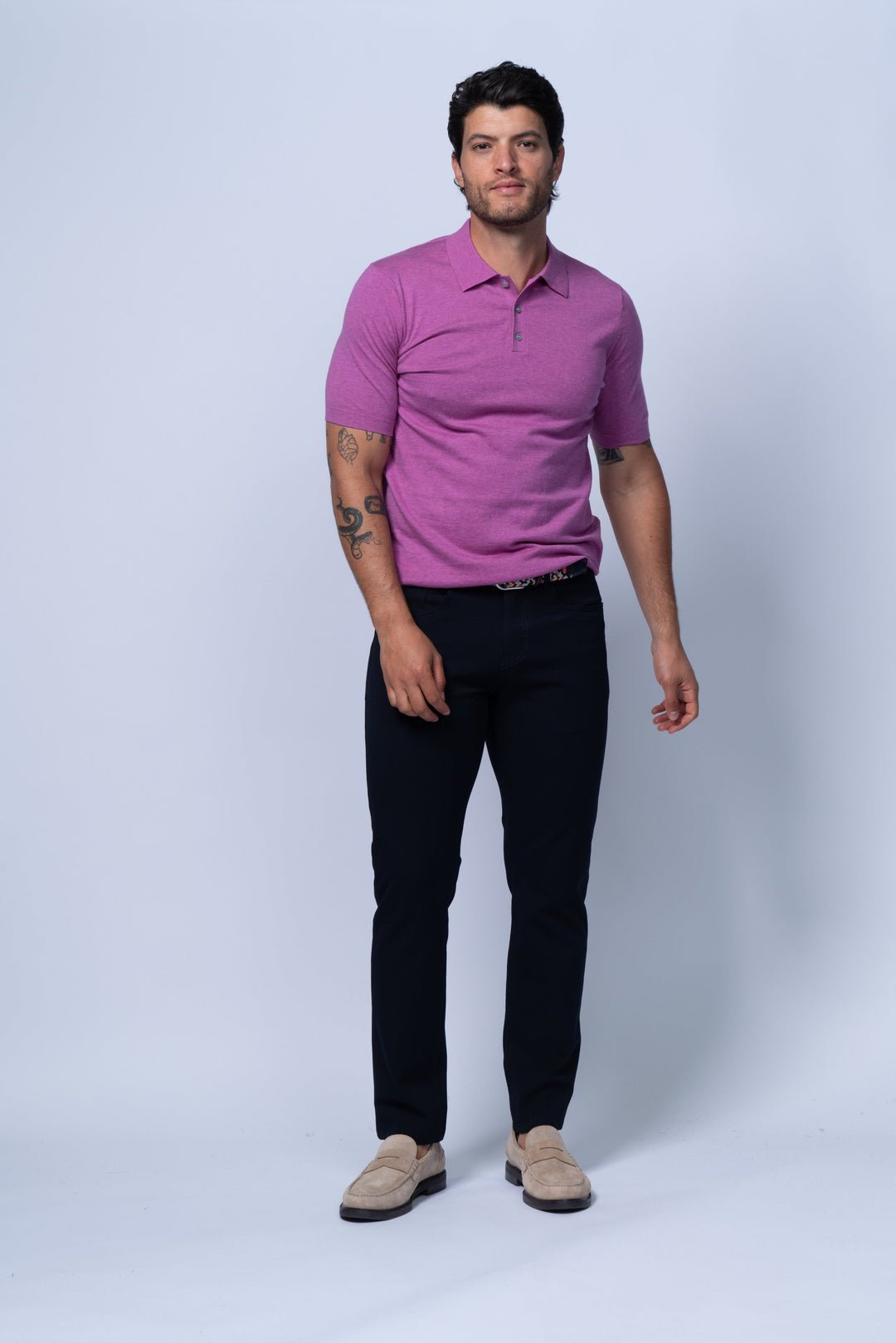 Bergamo 3 Button Fine Cotton Polo in Purple