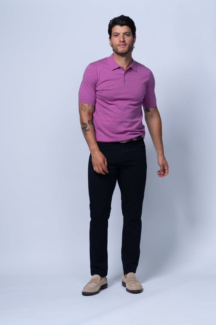 Bergamo 3 Button Fine Cotton Polo in Purple
