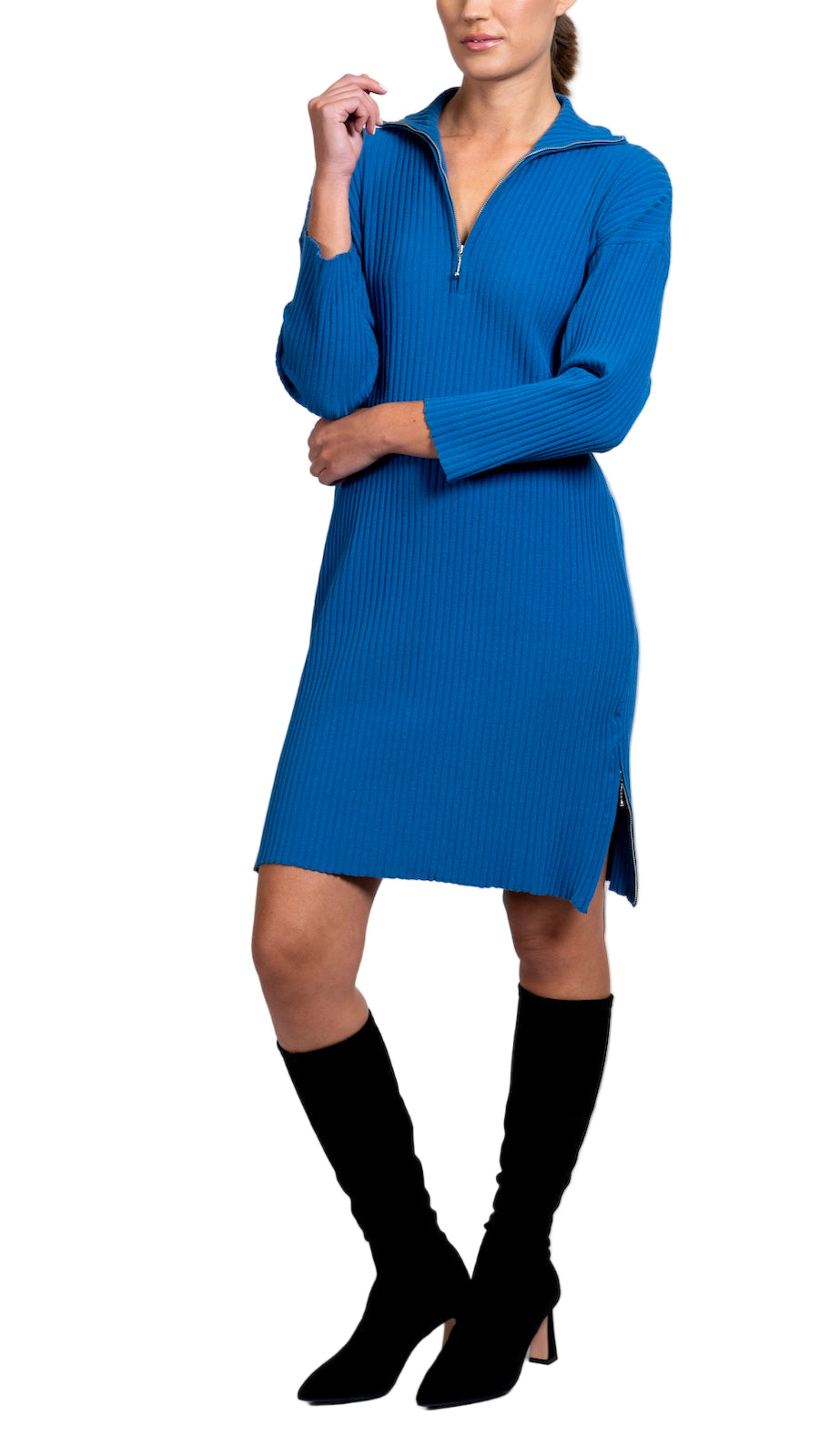 mock neck rib knit dress Black Mock Neck Ribbed Sweater Dress PinkBlush
