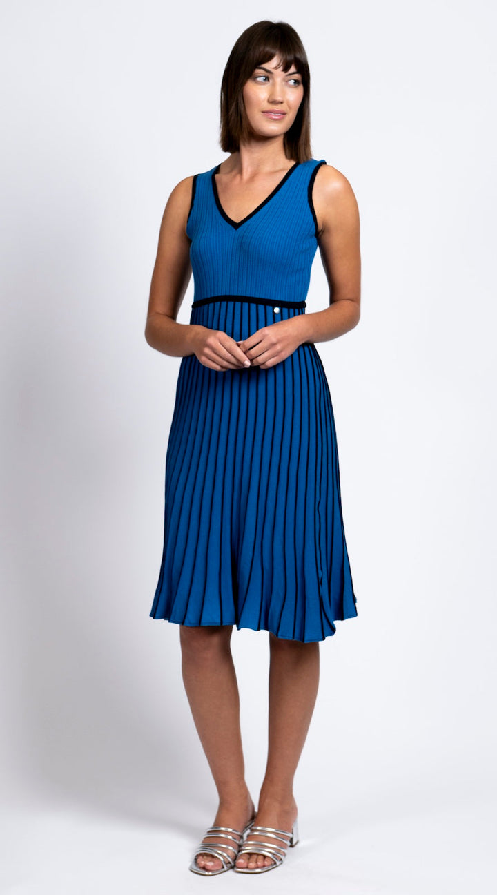 Lana Pleated Sleeveless Dress / Ocean Blue/Navy