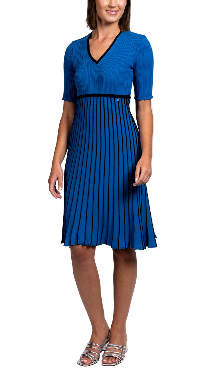 Lara Pleated Short Sleeved Dress / Ocean Blue/Navy