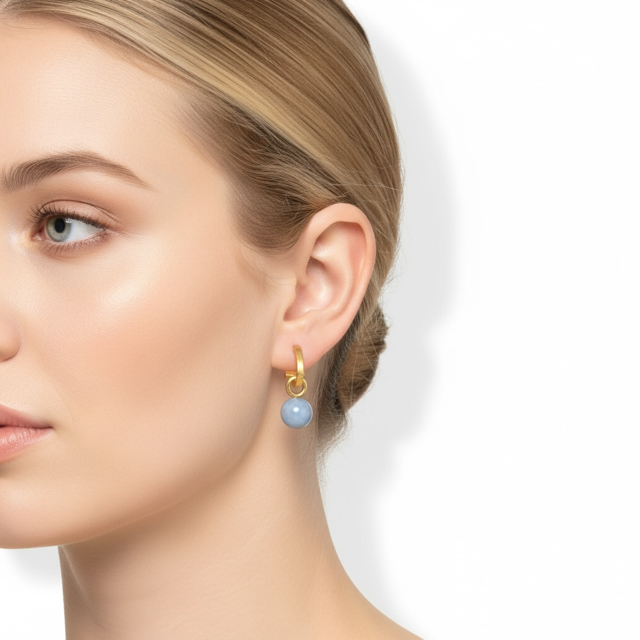Matte Gold Paperclip and Blue Angelite Charm Earrings