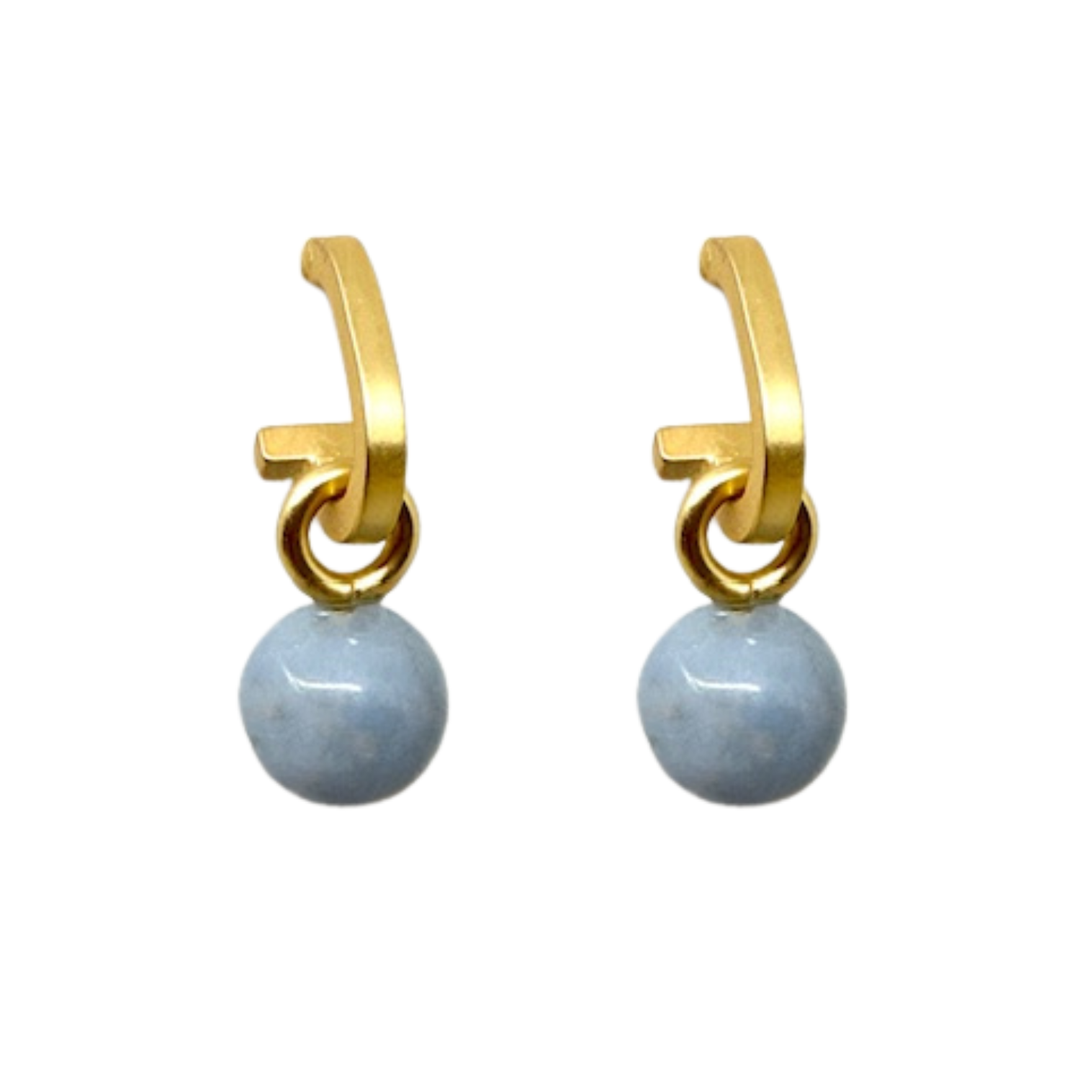 Matte Gold Paperclip and Blue Angelite Charm Earrings