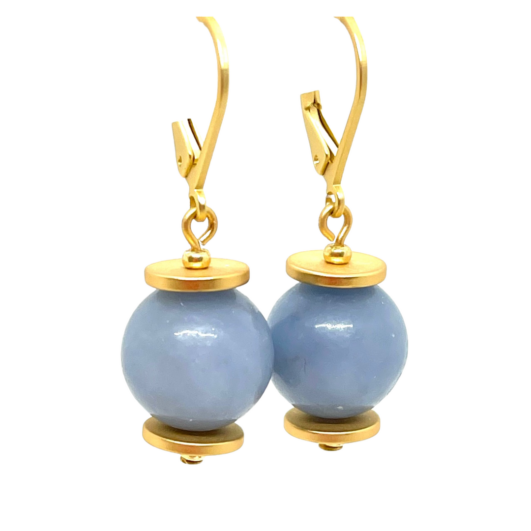 Blue Angelite and Matte Gold Earrings