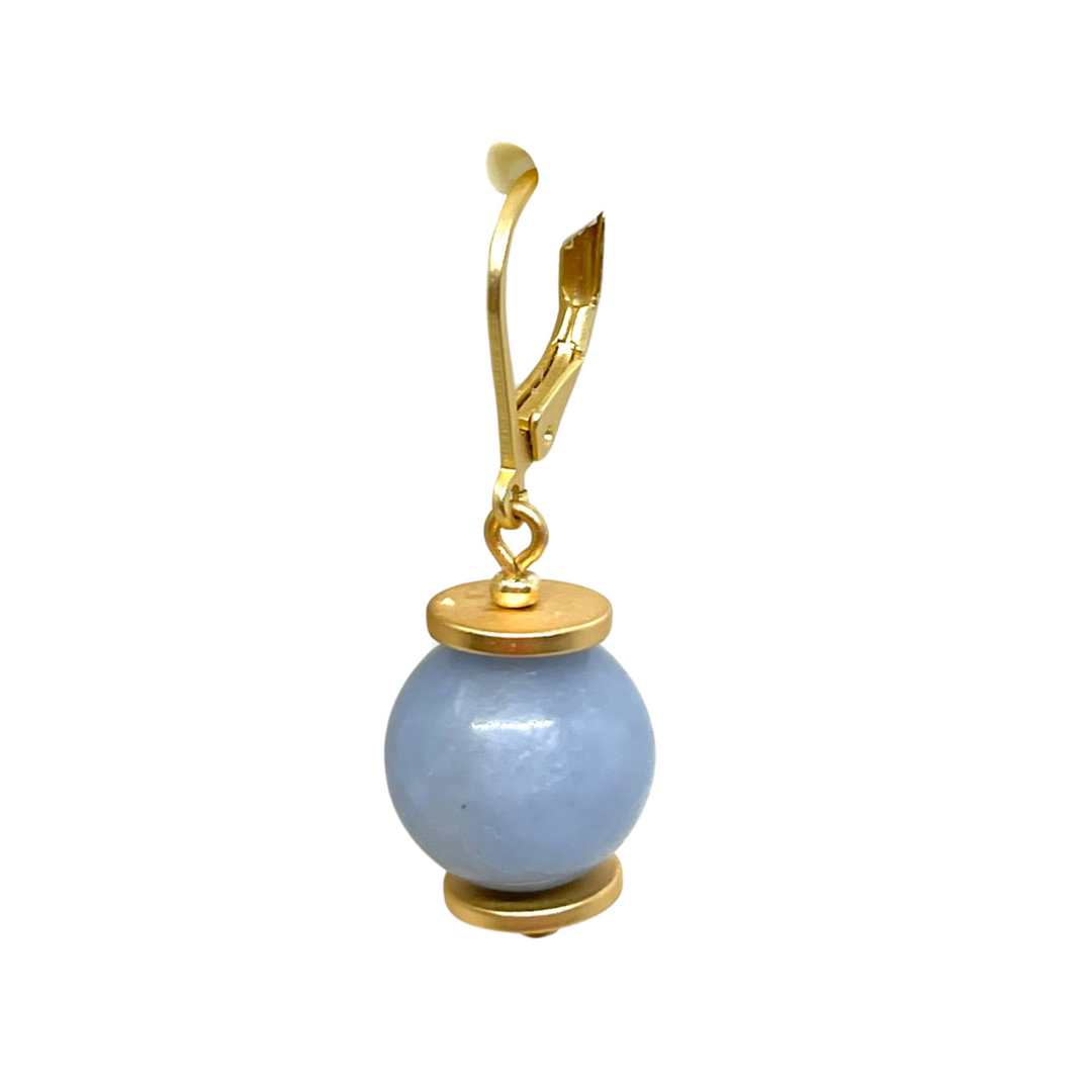Blue Angelite and Matte Gold Earrings
