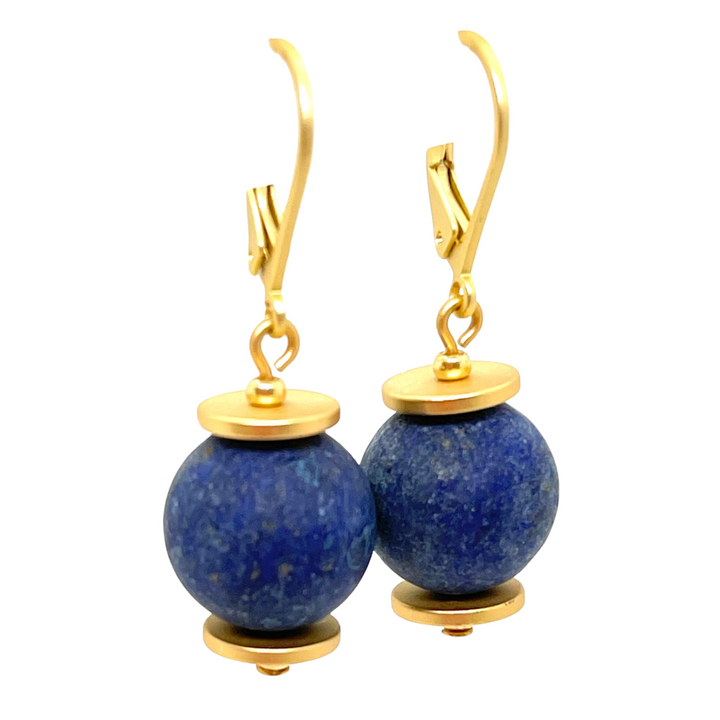 Matte Lapis and Matte Gold Lever Back Earrings