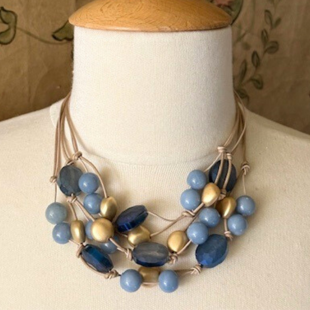 Angelite And Matte Blue Crystal Torsade
