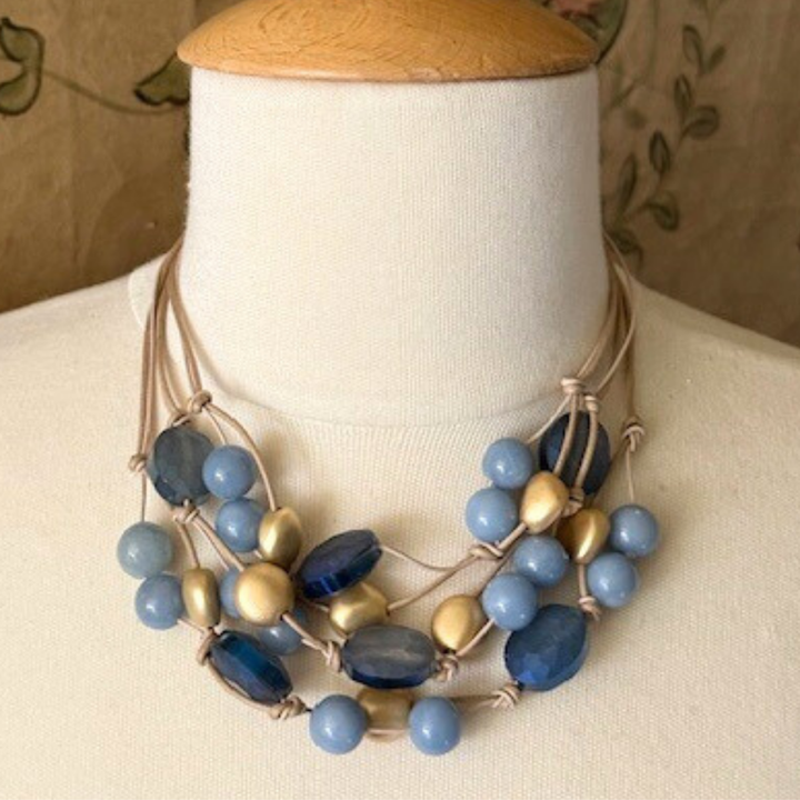 Angelite And Matte Blue Crystal Torsade
