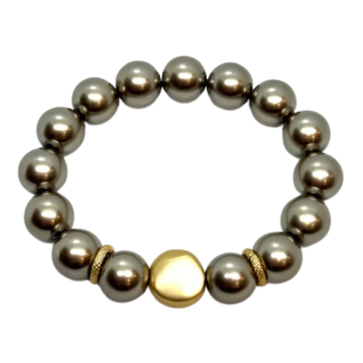 Taupe Pearl Bracelet With Matte Gold Nugget Accent