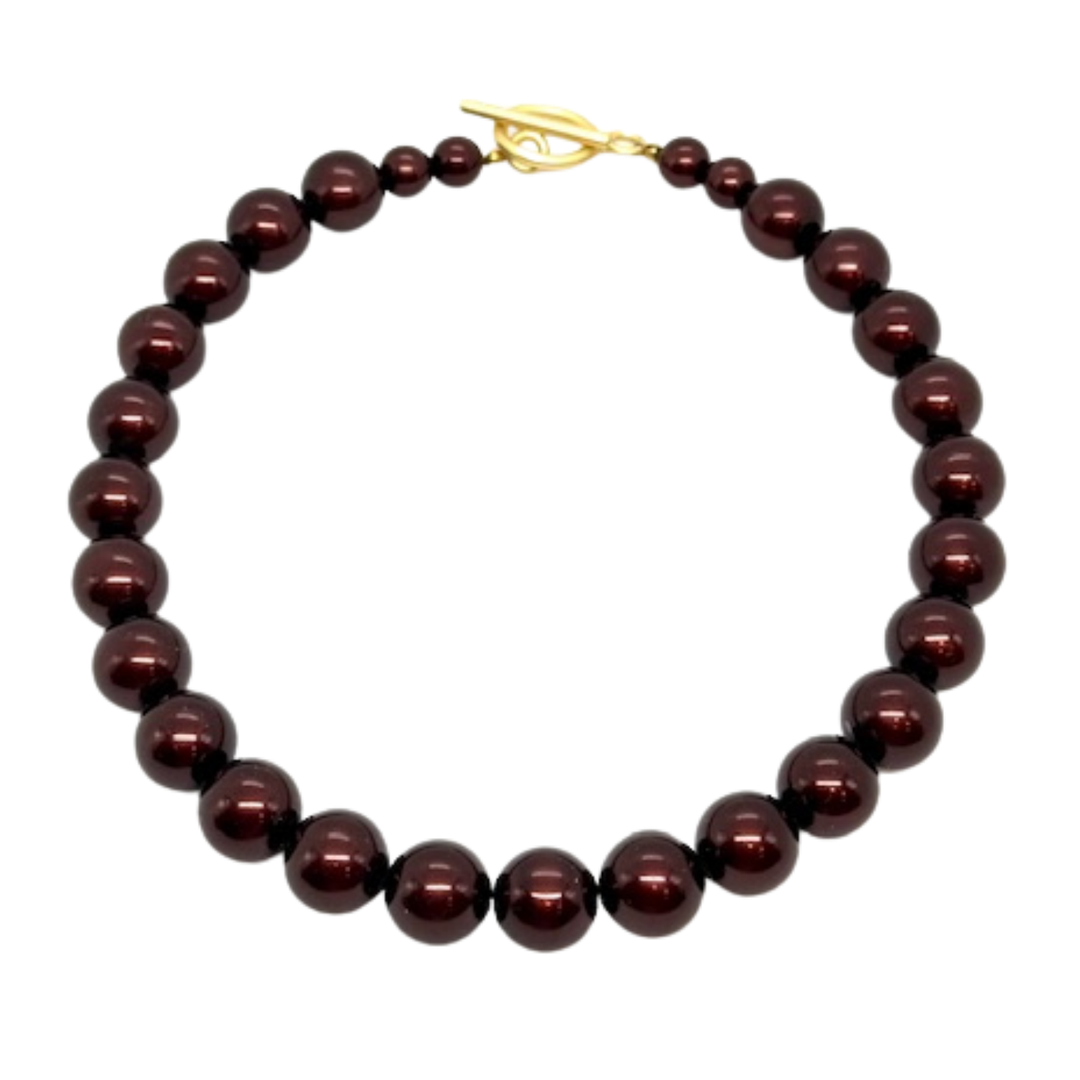 Burgundy Bubble Pearl Necklace With Matte Gold Toggle
