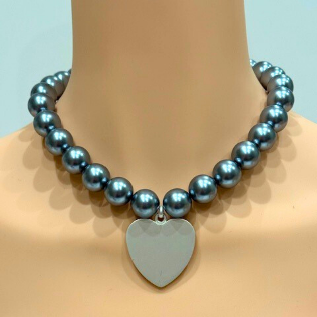Grey Bubble Pearl Necklace With Large Matte Silver Pendant