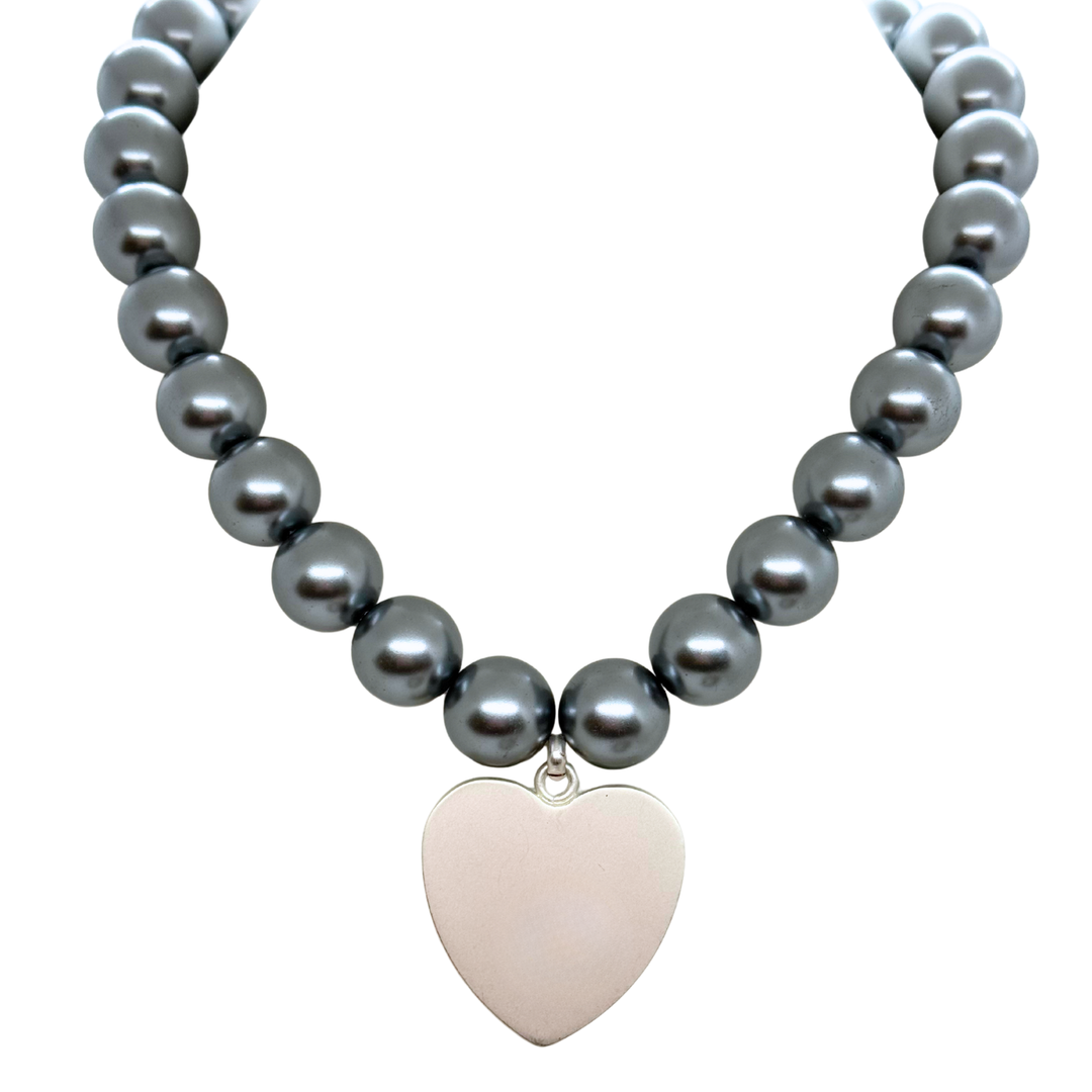 Grey Bubble Pearl Necklace With Large Matte Silver Pendant