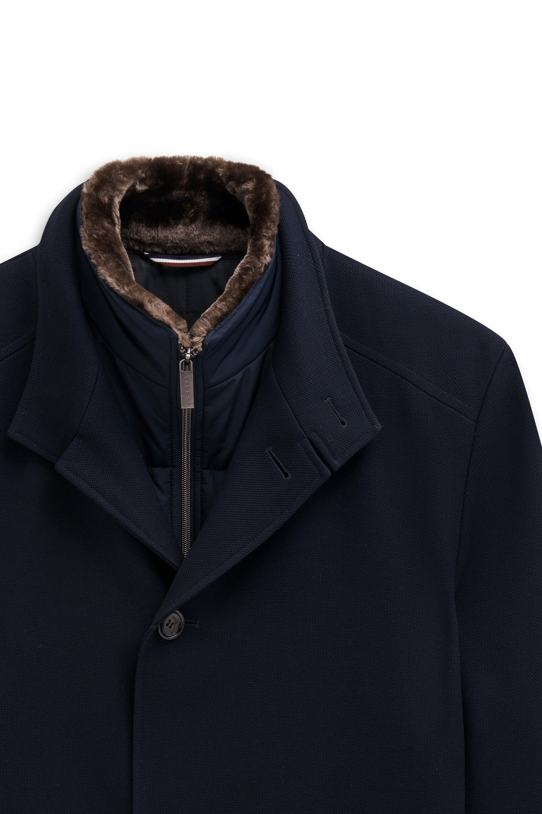 Coat with Faux Fur Collar and Removable Vest - Navy