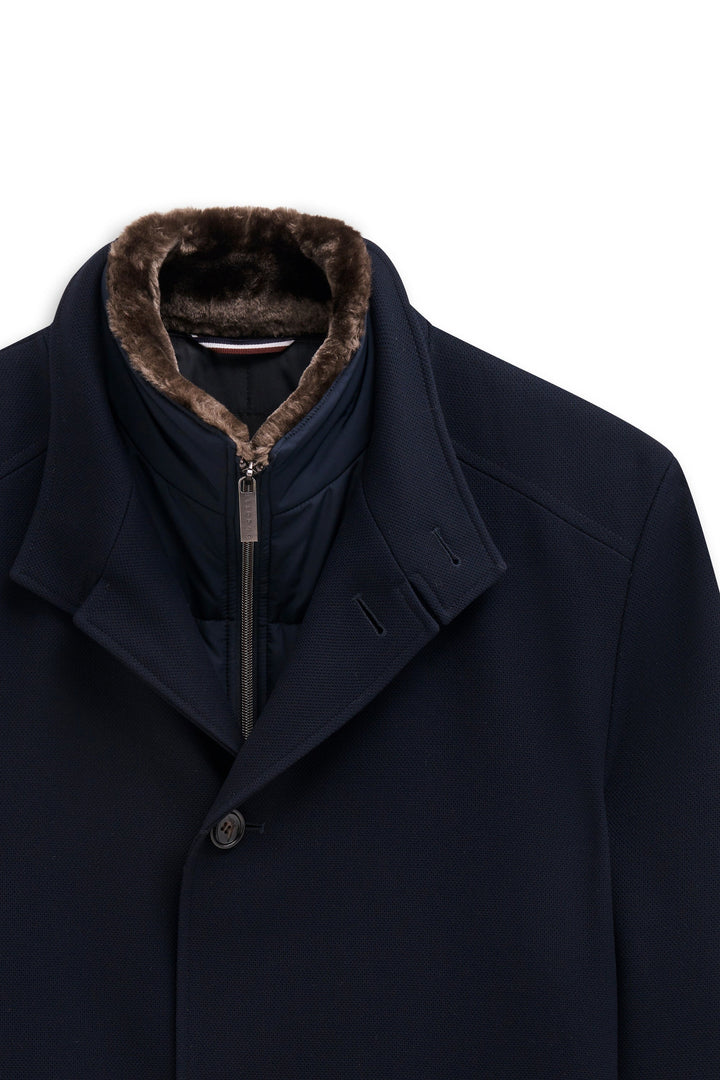 Coat with Faux Fur Collar and Removable Vest - Navy