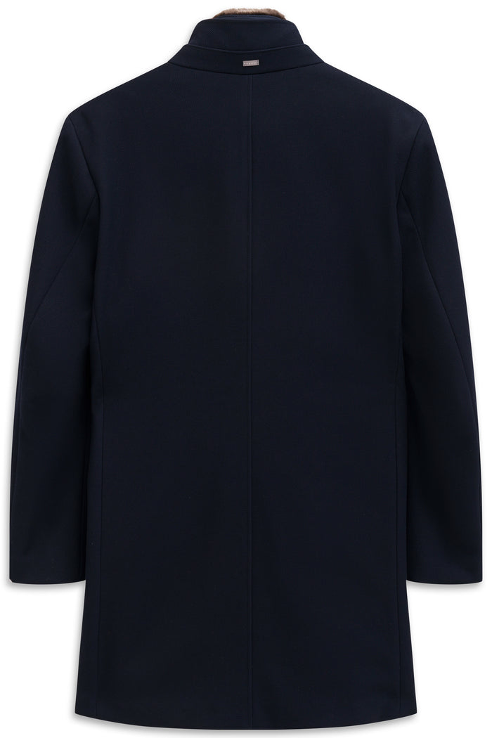 Coat with Faux Fur Collar and Removable Vest - Navy