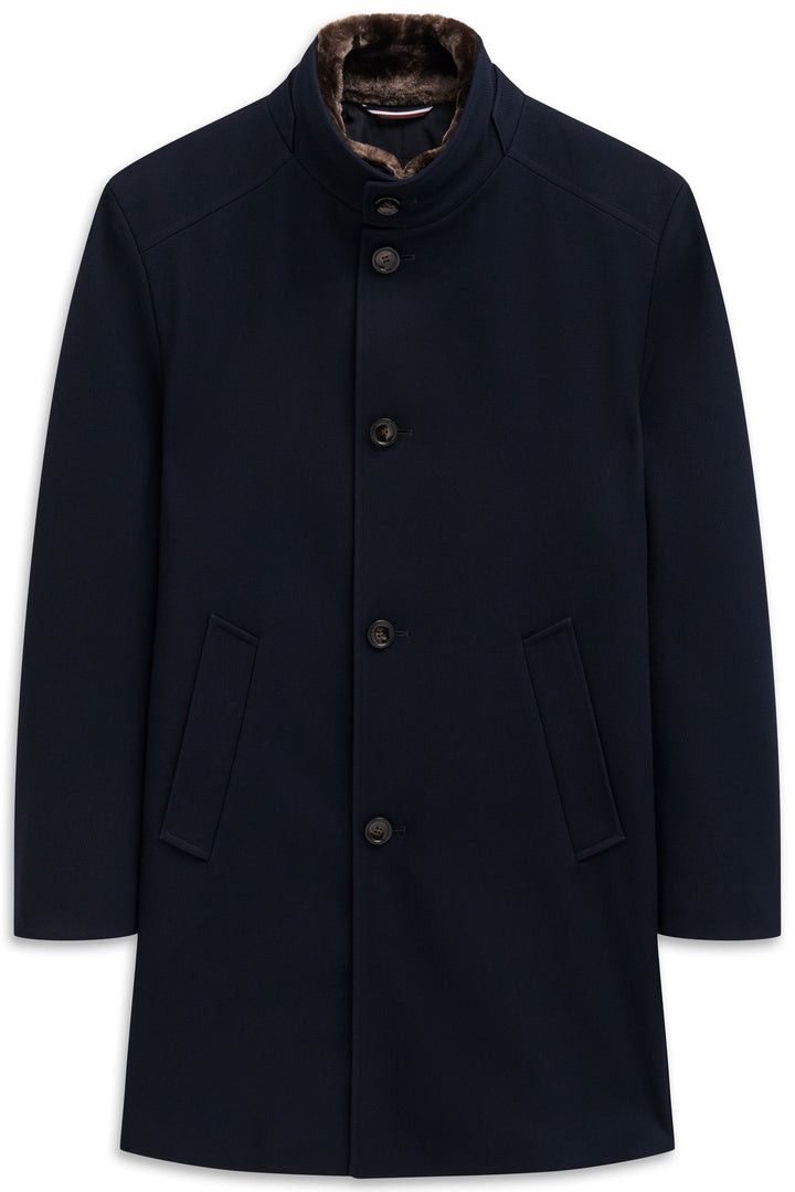 Coat with Faux Fur Collar and Removable Vest - Navy