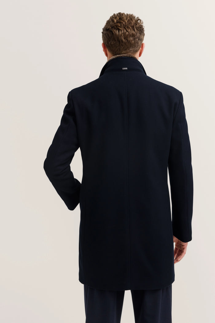 Coat with Faux Fur Collar and Removable Vest - Navy