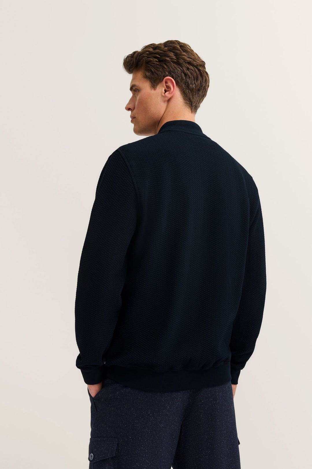 Sweat jacket with college collar and zipper in navy