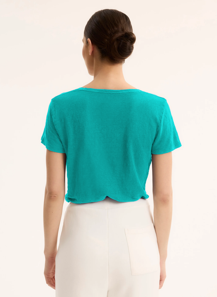 V-Neck Short Sleeve Linen Shirt - Menthol