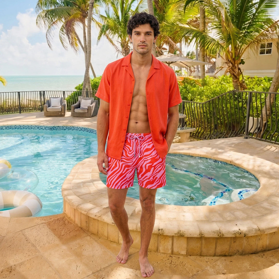 Coral Men's Button Down Resort Shirt, Modern Fit