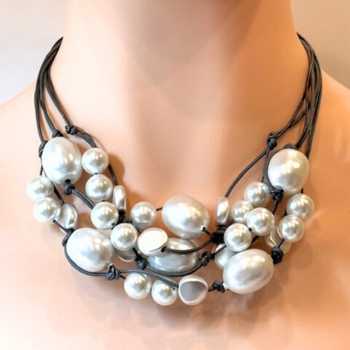 Cotton Pearl And Silver Bead Torsade