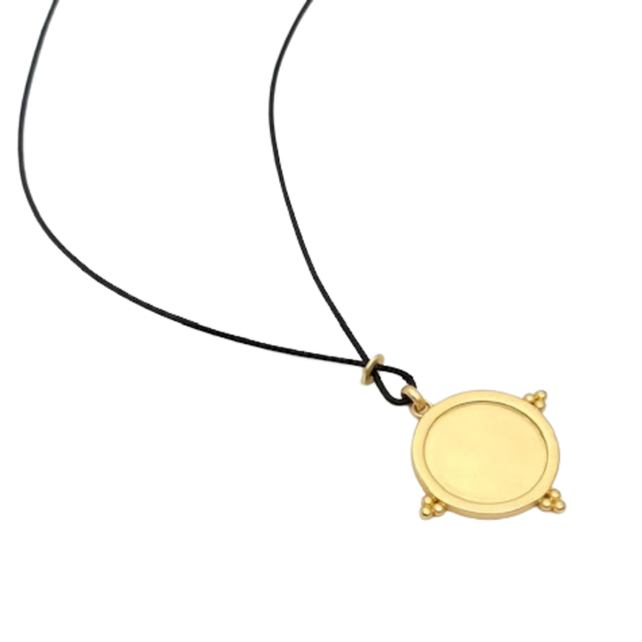 Matte Gold Heart Pendant And Black Linen Cord Criss Cross Design Necklace