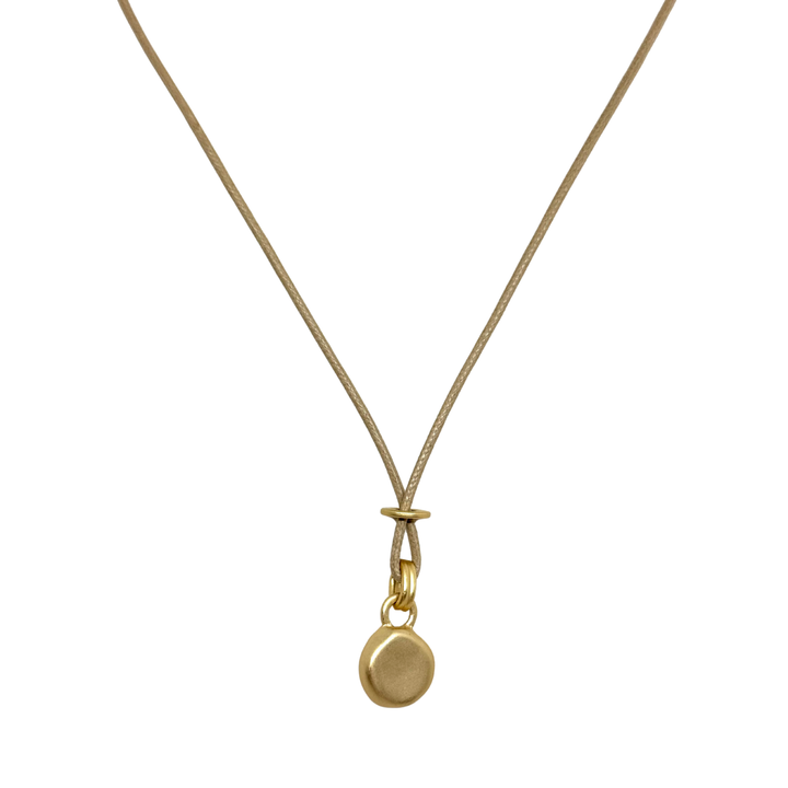 Matte Gold Nugget Charm Crisscross Natural Waxed Linen 16" Necklace