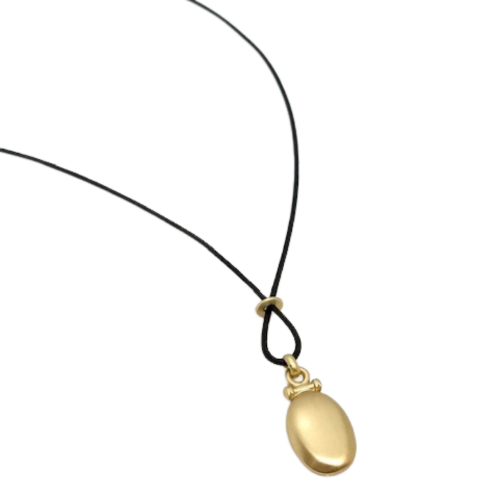 Matte Gold Heart Pendant And Black Linen Cord Criss Cross Design Necklace