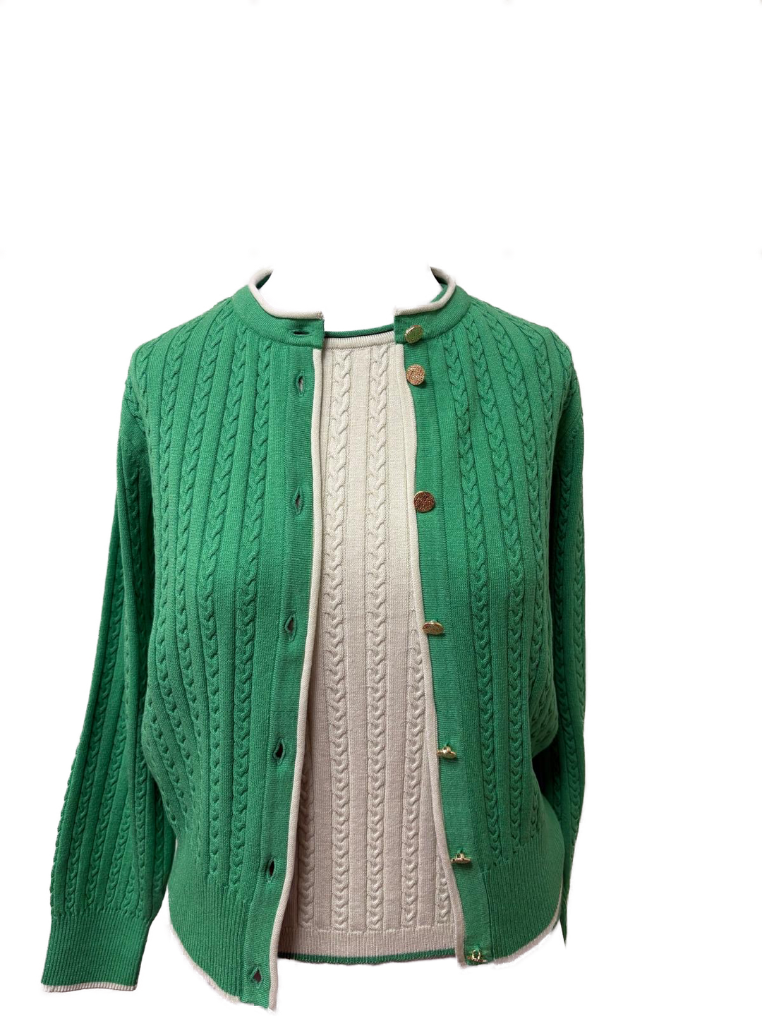 Kristin Cable-Knit Cardigan, Green / Mint