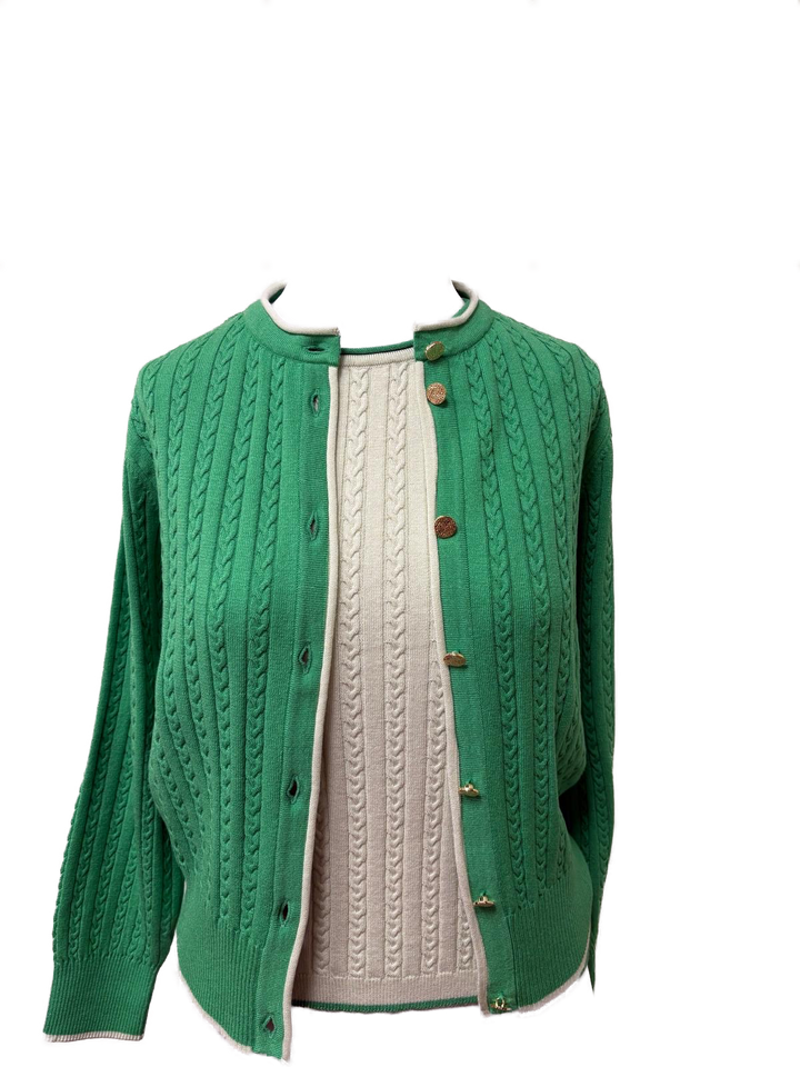 Kristin Cable-Knit Cardigan, Green / Mint