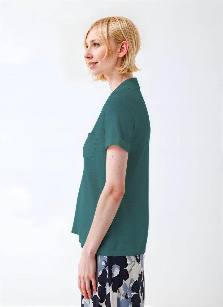 Stretch Linen Polo Shirt - Agave