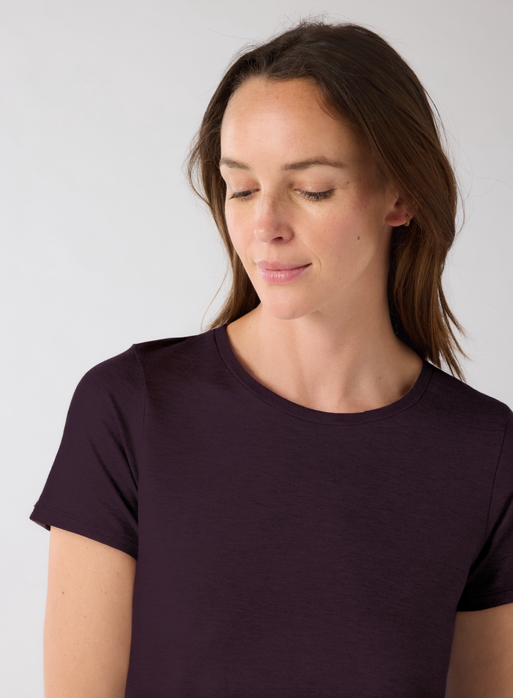 Soft Touch Metallic Short Sleeve Semi Relaxed Crewneck - Aubergine