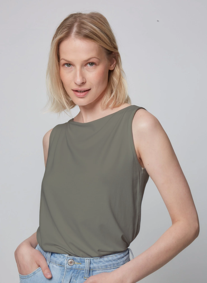 Soft Touch Semi Relaxed Boatneck Tank - Kaki Army