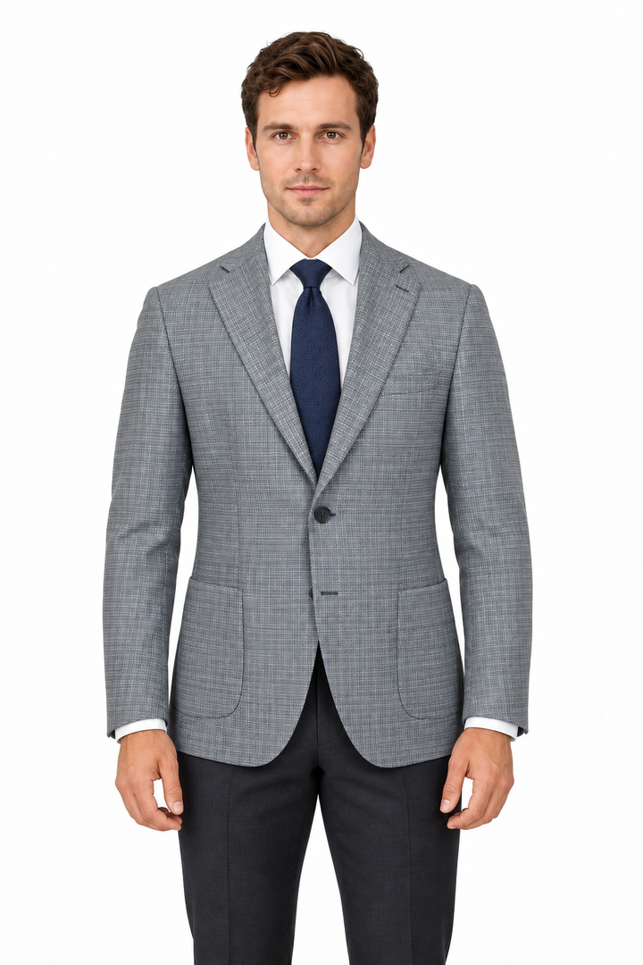 Enzo Navy Beige Stretch Wool Silk Linen Deconstructed