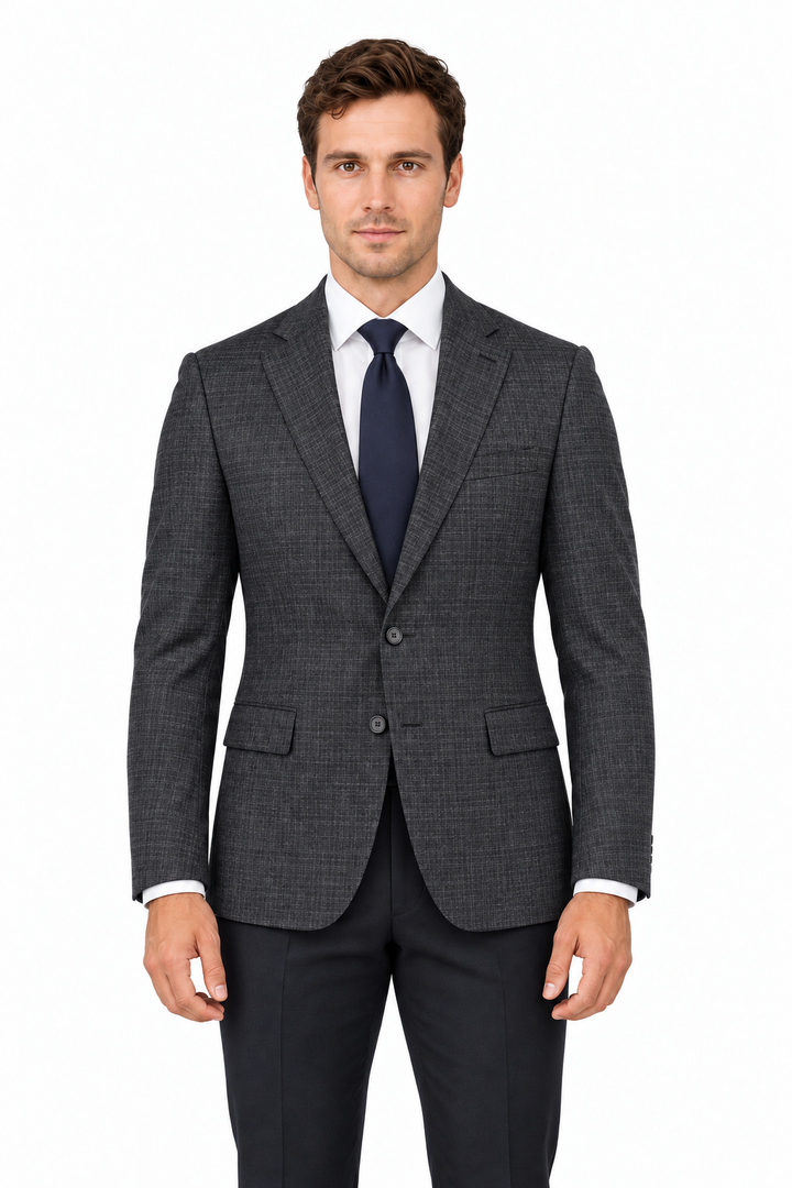 E86042-1-Enzo Wool Jacket-Dark Gray Windowpane