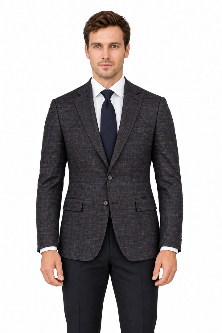 E86043-1-Enzo Wool Jacket-Gray Brown Textured