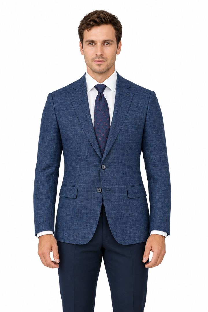 E88023-2-Enzo Wool Jacket-Blue Crossweave