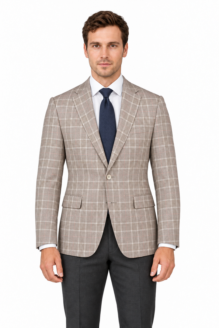 E88029-1-Enzo Wool Jacket-Tan Pink Plaid